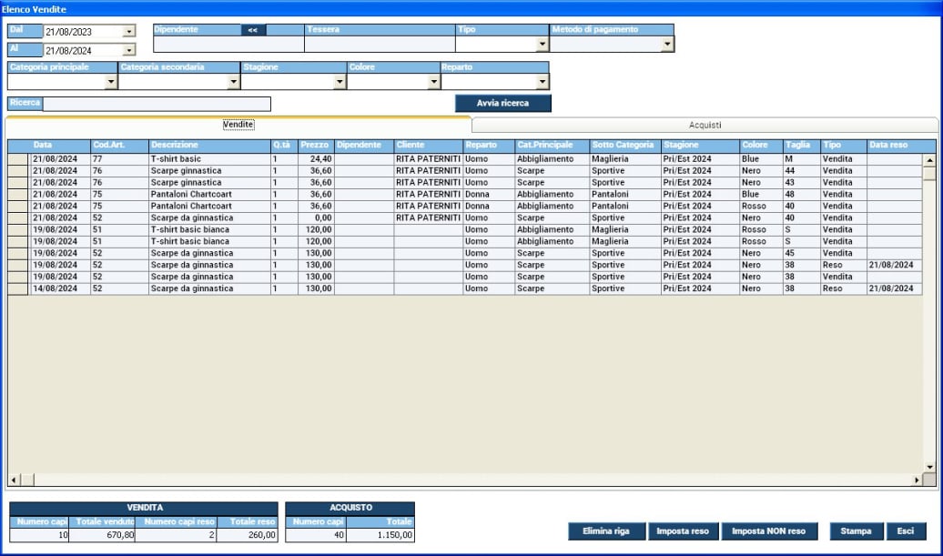 elenco vendite software per negozi di abbigliamento